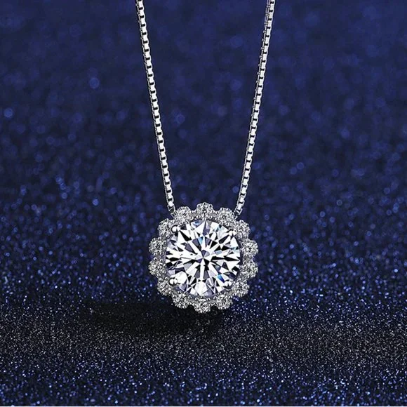 Certified 1ct. t.w. Moissanite Diamond Halo Necklace NEW M - Picture 4 of 11